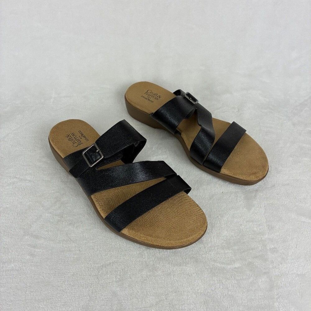 Croft Barrow Layla Slide Sandal Womens 8.5 Black Strappy Buckle Casual Comfort
